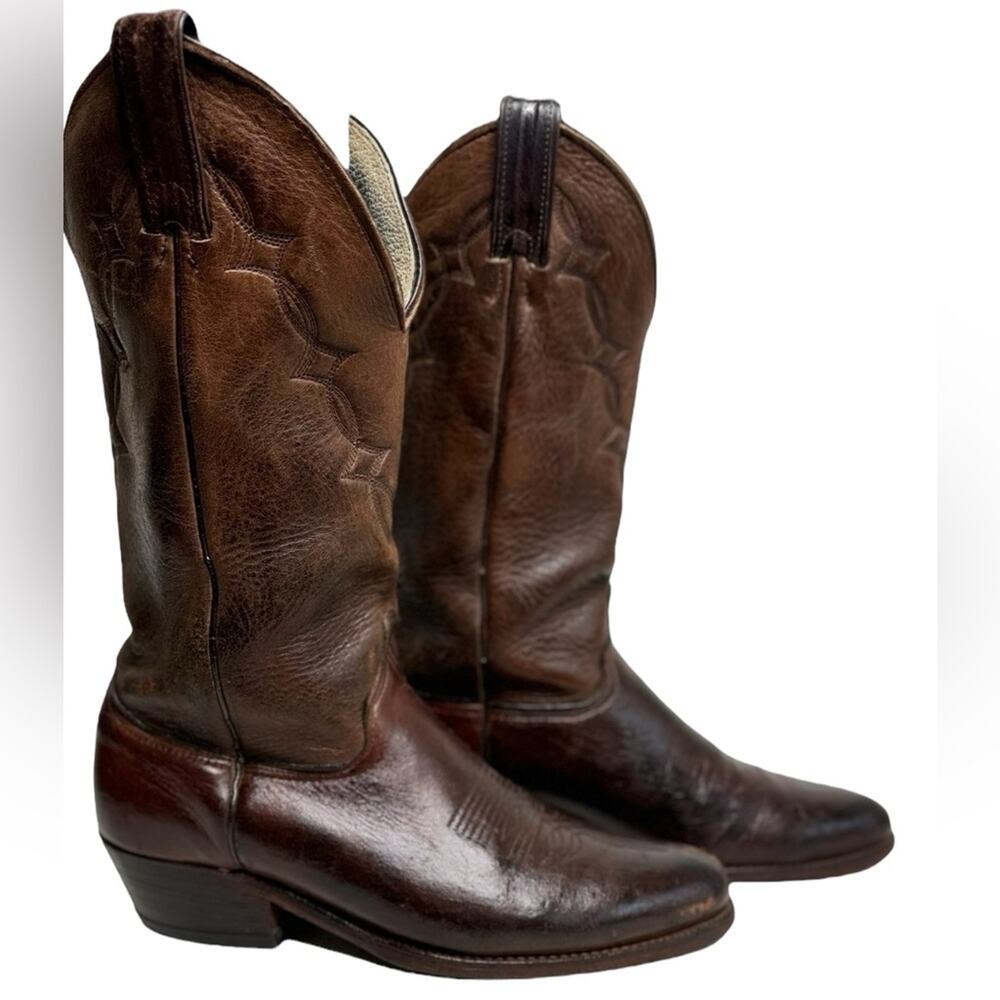 Abilene Elk Vintage Western Cowboy Boots Burgundy Leather Pointed Toe Boots